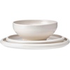 image:imageMikasa Declan 12 Piece Stoneware Dinnerware Set Service for 4 Modern Plate and Bowl with High Rims for Everyday Use Beige