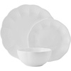 image:imageMikasa Flora Scalloped Lightweight Chip Resistant Bone China 12 Piece Plate Bowl Dinnerware Set Service for 4 White