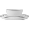 image:imageMikasa Samantha 12 Piece Bone China Dinnerware Plate and Bowl Set Service for 4 Black Banded Rim ChipResistant Lightweight Durable White