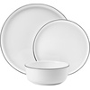 image:imageMikasa Samantha 12 Piece Bone China Dinnerware Plate and Bowl Set Service for 4 Black Banded Rim ChipResistant Lightweight Durable White