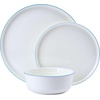 image:imageMikasa Samantha 12 Piece Bone China Dinnerware Set Service for 4 Flat Plates and Bowl with Blue Rim ChipResistant Lightweight Elegant and Durable White