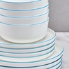 image:imageMikasa Samantha 12 Piece Bone China Dinnerware Set Service for 4 Flat Plates and Bowl with Blue Rim ChipResistant Lightweight Elegant and Durable White