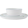 image:imageMikasa Samantha 12 Piece Bone China Dinnerware Set Service for 4 Flat Plates and Bowl with Blue Rim ChipResistant Lightweight Elegant and Durable White