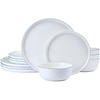 image:imageMikasa Samantha 12 Piece Bone China Dinnerware Set Service for 4 Flat Plates and Bowl with Blue Rim ChipResistant Lightweight Elegant and Durable White