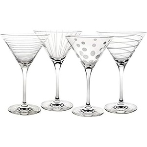 image:imageMikasa Cheers 10Ounce Martini Glasses Fun Etched Designs Durable Clear Glass Cocktail Glassware Set of 4 Perfect for Entertaining and Gifting
