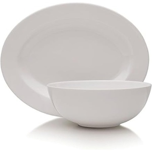 image:imageMikasa Delray 14Inch Oval Platter and 9Inch Vegetable Bowl Set White  518829414 Oval Platter and 9 Round Vegetable Bowl