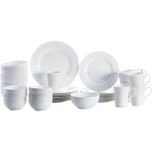 image:imageMikasa Delray 40Piece Bone China Dinnerware Set White Round Dishes for 8  Dinner Plates Salad Plates Cereal Bowls Fruit Bowls and MugsDelray