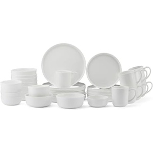 image:imageMikasa Delray 40Piece Bone China Dinnerware Set White Round Dishes for 8  Dinner Plates Salad Plates Cereal Bowls Fruit Bowls and MugsSamantha