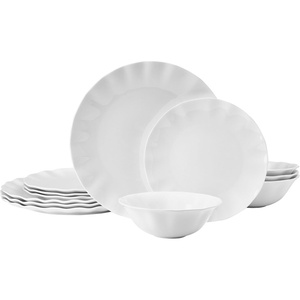 image:imageMikasa Elodie Scalloped 12 Piece Bone China Durable Chip Resistant Lightweight Dinnerware Set Service for 4 White