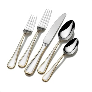 image:imageMikasa French Countryside 65Piece Flatware Set Service for 12 1810 Stainless Steel Silverware Set with Hostess Serving Pieces Dishwasher Safe65 Piece Set