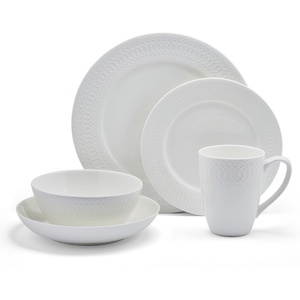 image:imageMikasa Levi 40 Piece Bone China Dinnerware Set Embossed Plates Bowls ChipResistant Lightweight Elegant and Durable Service for 8 White