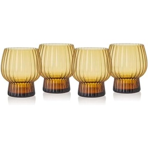 image:imageMikasa Phoebe Modern 14 Oz Optic Double Old Fashioned Rocks Beverage Juice Glasses Set of 4 AmberAmber