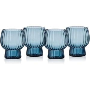 image:imageMikasa Phoebe Modern 14 Oz Optic Double Old Fashioned Rocks Beverage Juice Glasses Set of 4 AmberBlue