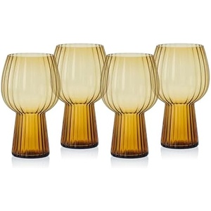 image:imageMikasa Phoebe Modern 19 Oz Optic Goblet Cups Tall Drinking Glasses Set of 4 AmberAmber