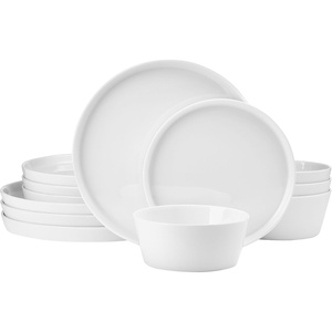 image:imageMikasa Rylee High Rim 12 Piece Bone China Durable Chip Resistant Lightweight Dinnerware Set Service for 4 White
