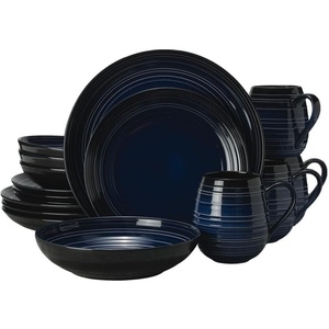 image:imageMikasa Swirl Coupe Black 16 Piece Dinnerware Set Service For 4 Blue Ombre