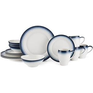 image:imageMikasa Swirl Ombre Grey 16 Piece Dinnerware Set Service for 4Blue