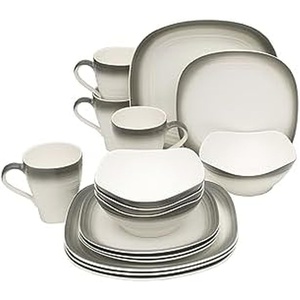 image:imageMikasa Swirl Square Ombre Graphite 16 Piece Dinnerware Set Service for 4Ombre Graphite