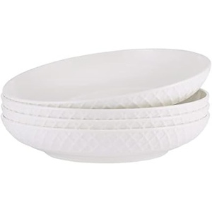 image:imageMikasa Trellis Bone China 9Inch Pasta Bowls Set of 4 Lightweight ChipResistant White Porcelain Dishwasher and Microwave Safe9inch Pack of 4