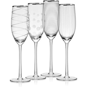 image:imageMikasa Cheers Bordeaux Wine Glass Set of 4 24 Ounce ClearPlatinum Rim Champagne Flute
