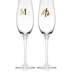 image:imageMikasa Gold Mr and Mrs Wedding Anniversary Champagne Toasting Flutes Gift Boxed Set Of 2 8 OunceClear