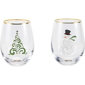 image:imageCelebrations by Mikasa Holiday Tree Snowman Stemless Wine Set of 2 18 Ounce18 Ounces