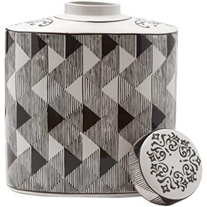 image:imageMikasa Black and White Diamond Oval Ceramic Canister Store Small Household Items or Display Faux Florals 9x5x105 Inch