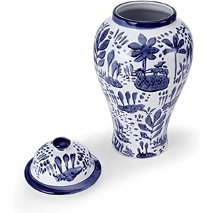 image:imageMikasa Blue and White Landscape Round Ceramic Ginger Jar Store Small Household Items or Display Faux Florals15 INCH