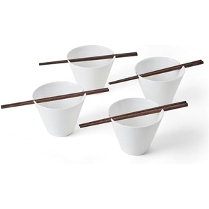 image:imageMikasa Delray Bone China Lightweight Chip Resistant Noodle Ramen Bowl with Chopsticks White Set of 4 475InchSet of 4