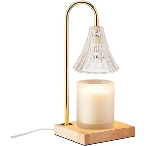 image:imageMikasa Electric Candle Warmer with Amber Glass Shade  138 Inch Lamp Warmer with Wooden Base 50 Watt Halogen Bulb Included Dimmer Switch Safe Flameless Fragrance for Home DcorClear Fluted