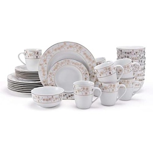 image:imageMikasa Floral Metallic Gold 32 Piece Dinnerware Set Service For 8 White