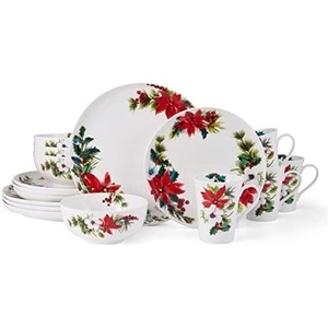 image:imageMikasa Hope Joy Holiday Poinsettia Bone China Lightweight Chip Resistant 16 Piece Dinnerware Set Service for 4 Multicolor