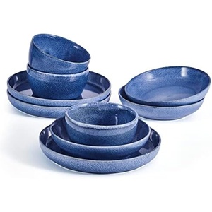 image:imageMikasa Huxley 9 Piece Dinnerware Bowl Set Service for 3 GreyBlue