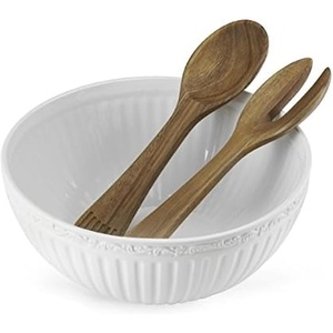 image:imageMikasa Italian Countryside Salad Serving Bowl with Serving Utensils White