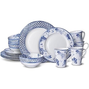 image:imageMikasa Kiley Bone China Lightweight Chip Resistant 16 Piece Dinnerware Set Service for 4Blue and White