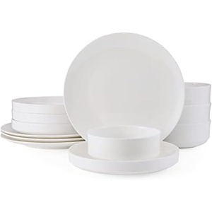 image:imageMikasa Macie Bone China Lightweight Chip Resistant 12 Piece Dinnerware Set Service for 4 White