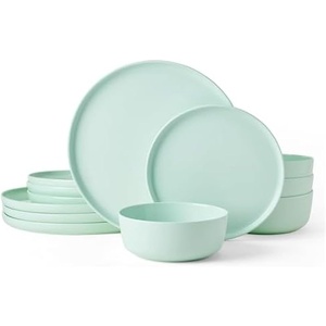 image:imageMikasa Madison Misty Pink Bone China Dinnerware Set 12Piece Service for 4 Includes Dinner Plates Salad Plates and Cereal Bowls Dishwasher SafeMint Green
