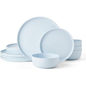 image:imageMikasa Madison Misty Pink Bone China Dinnerware Set 12Piece Service for 4 Includes Dinner Plates Salad Plates and Cereal Bowls Dishwasher SafeMisty Blue