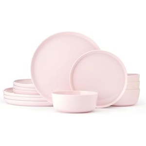 image:imageMikasa Madison Misty Pink Bone China Dinnerware Set 12Piece Service for 4 Includes Dinner Plates Salad Plates and Cereal Bowls Dishwasher SafePink