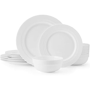 image:imageMikasa Miles Bone China Lightweight Chip Resistant 12 Piece Dinnerware Set Service for 4 WhiteBentlee