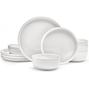image:imageMikasa Miles Bone China Lightweight Chip Resistant 12 Piece Dinnerware Set Service for 4 WhiteCallie