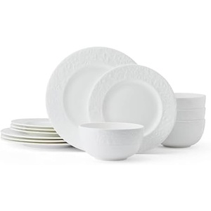 image:imageMikasa Miles Bone China Lightweight Chip Resistant 12 Piece Dinnerware Set Service for 4 WhiteClaire