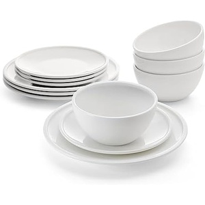 image:imageMikasa Miles Bone China Lightweight Chip Resistant 12 Piece Dinnerware Set Service for 4 WhiteColter