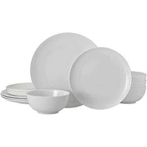 image:imageMikasa Miles Bone China Lightweight Chip Resistant 12 Piece Dinnerware Set Service for 4 WhiteKyler