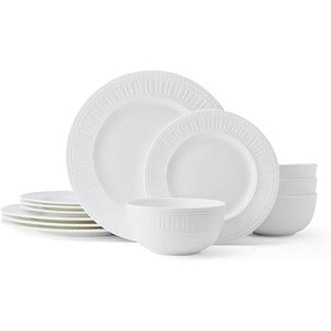image:imageMikasa Miles Bone China Lightweight Chip Resistant 12 Piece Dinnerware Set Service for 4 WhiteMiles