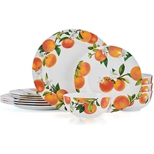 image:imageMikasa Quinn Lightweight Bone China 12 Piece Dinnerware Plate Bowl Set Service for 4Mandarin