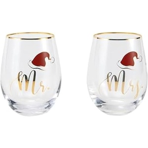 image:imageCelebrations by Mikasa Holiday Santa Hat Mr Mrs Stemless Wine Set of 2 18 Ounce18 Ounces