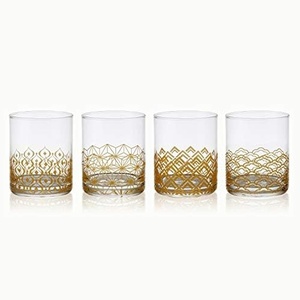 image:imageMikasa Art Deco Set of 4 Double Old Fashioned Whiskey Glasses13Ounce Gold13 Ounces