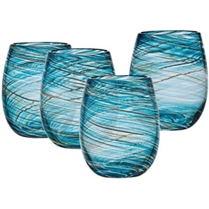 image:imageMikasa Color Swirl Stemless Wine Glass 4 Count Pack of 1 Blue16 Ounces