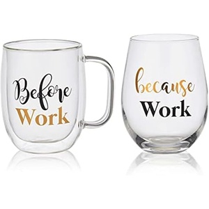 image:imageMikasa Caffeine Double Wall Glass Mug and Stemless Wine Glass Set of 2 ClearWork